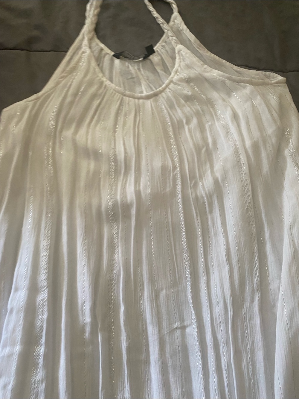 White Pleated Sleeveless Halter Maxi Dress